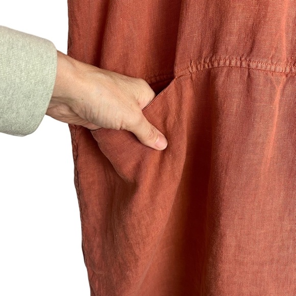 Linen Garmentory Garment Farmer Shift Dress Medium Large Lagenlook Rust Neutral - Picture 7 of 13